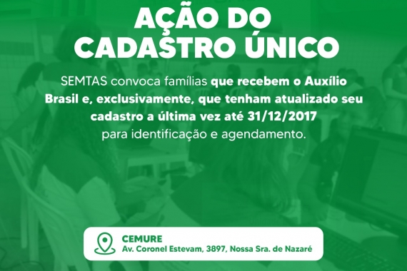 Semtas convoca famílias com dados desatualizados até 2017 para ação do Cadastro Único