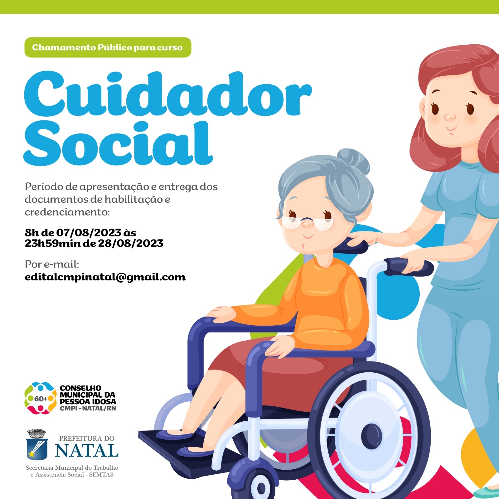 Edital aberto para seleção de instituições que ofertam curso de cuidadores de idosos 