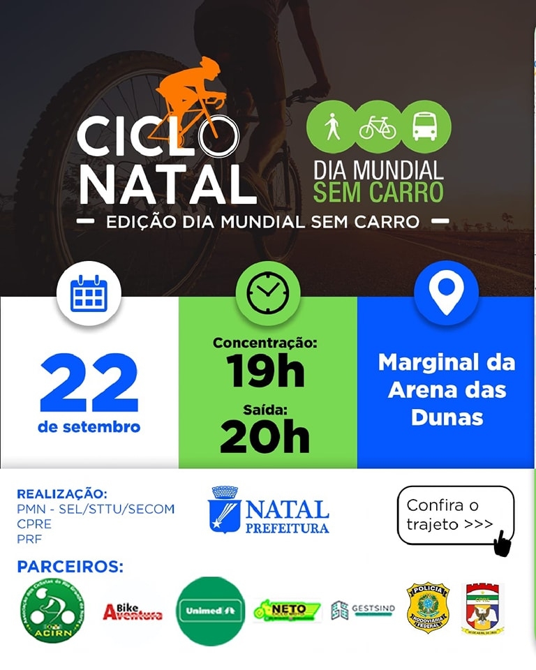 Ciclo Natal será realizado nesta sexta-feira (22) em alusão ao Dia Mundial Sem Carro
