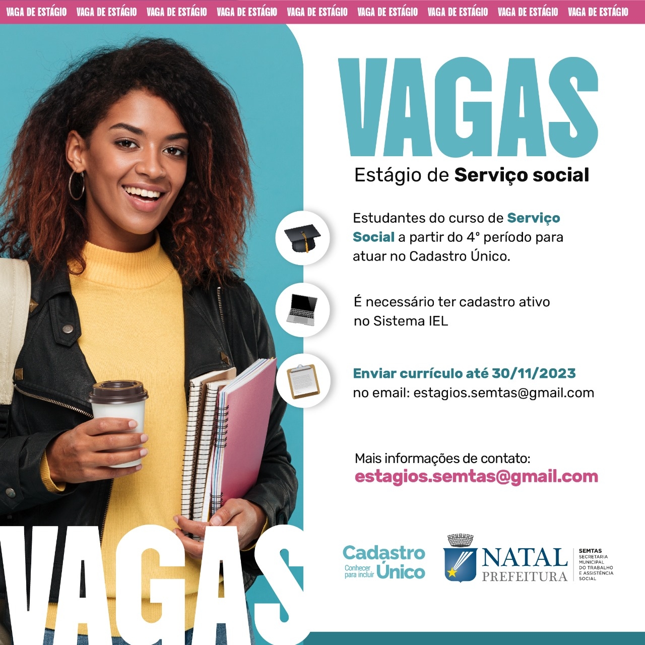 Semtas oferta vagas de estágio para curso de Serviço Social