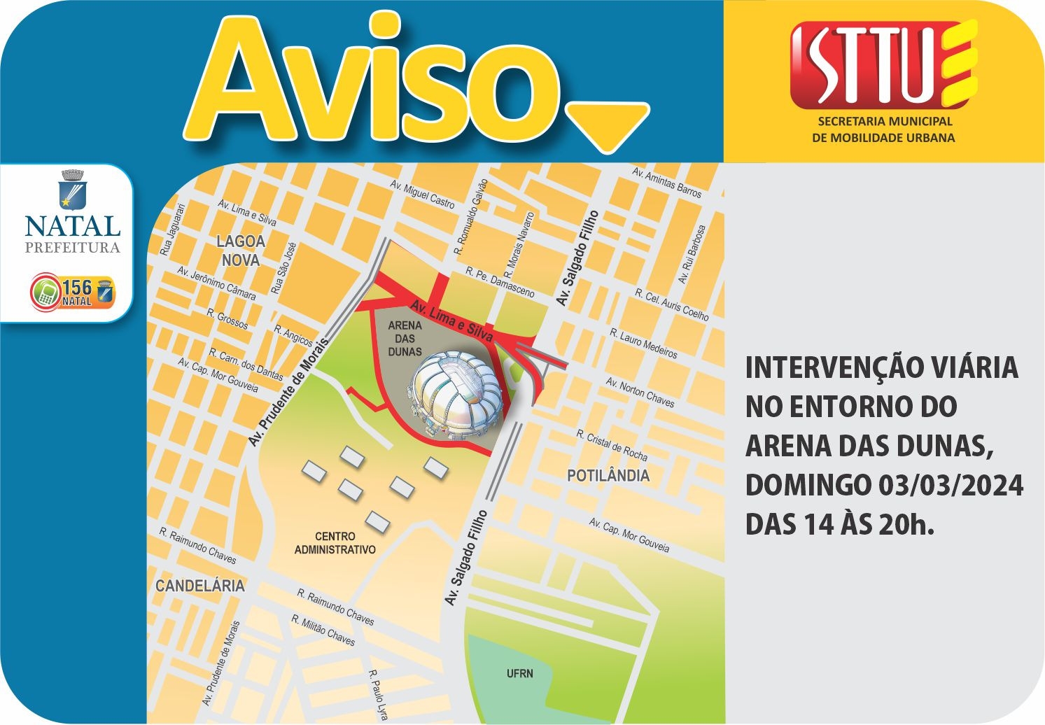 STTU faz alterações no trânsito para clássico entre ABC e América na Arena das Dunas neste domingo