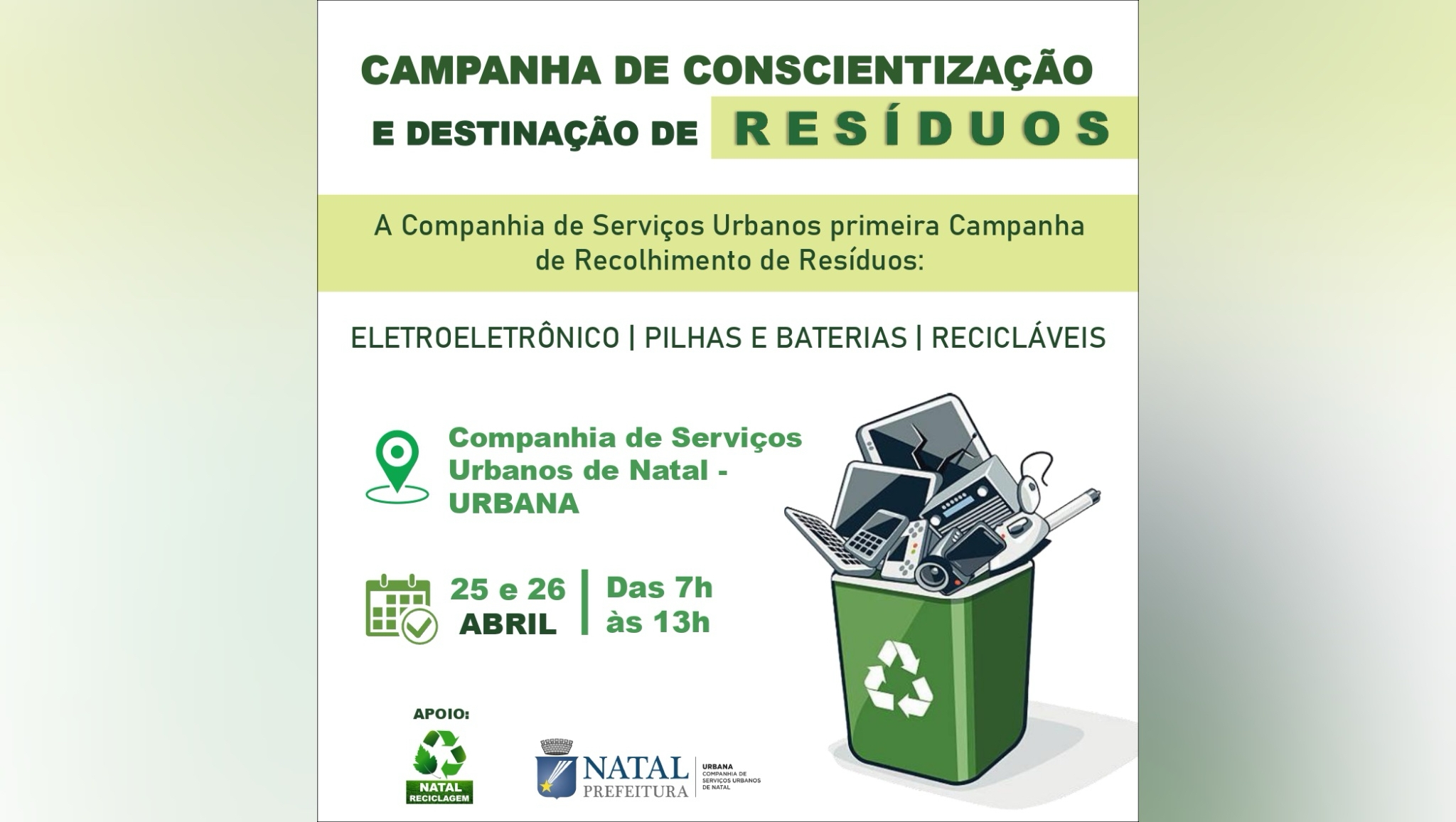 Urbana inicia campanha interna para recolhimento de resíduos recicláveis