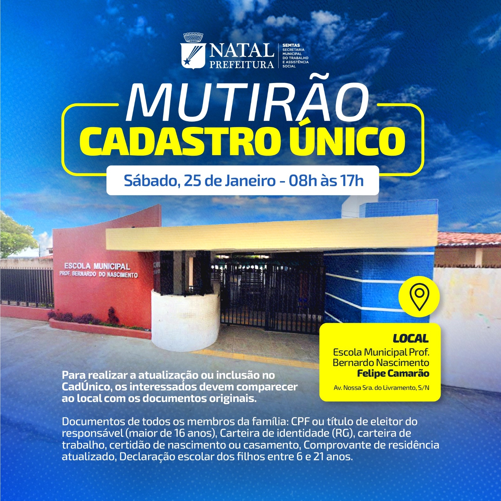 Semtas promove ação para ampliação e inclusão no Cadastro Único em Natal
